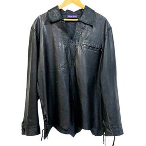 Ralph Lauren Purple Label sz L leather shirt top Native Indian braided Western